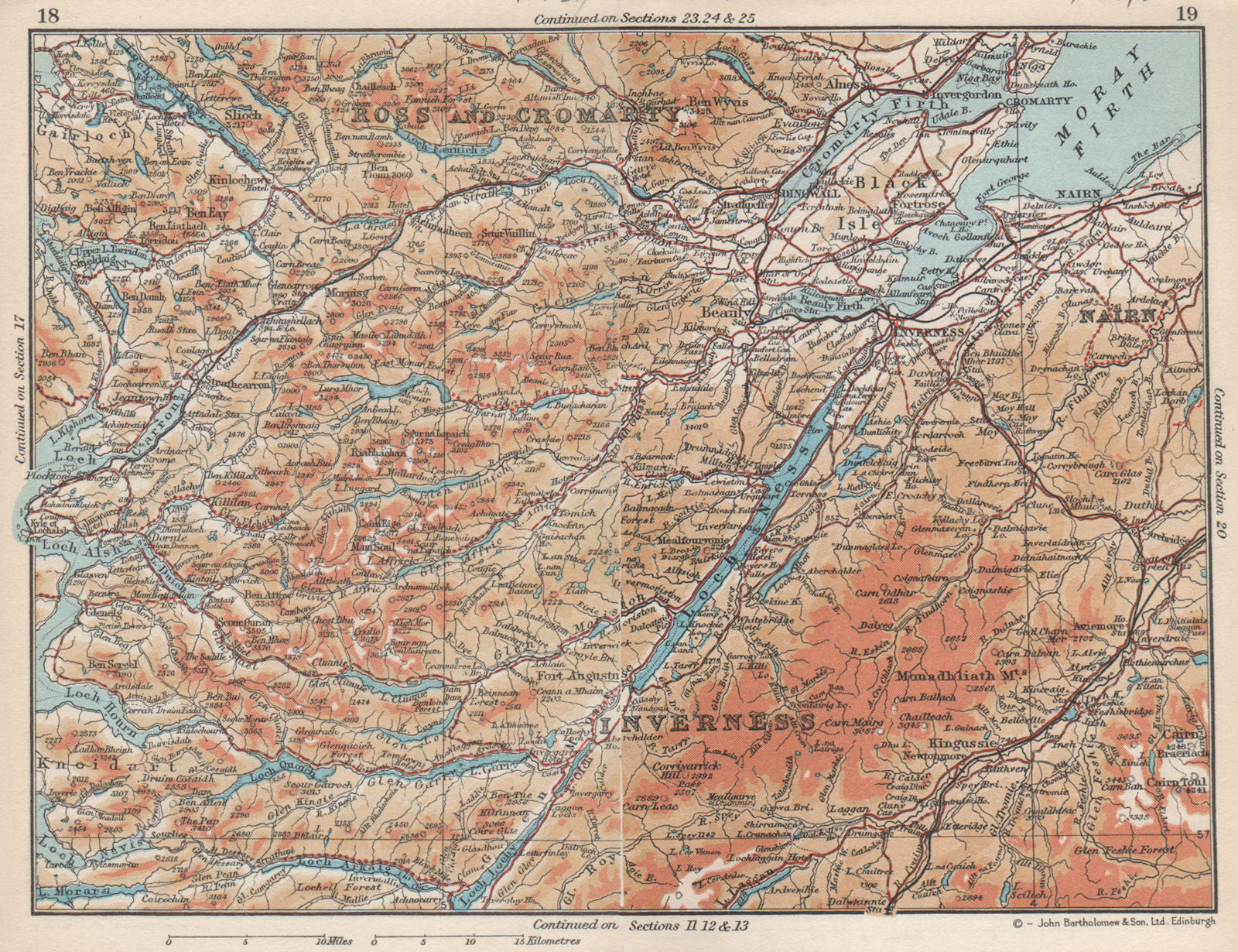 SCOTTISH HIGHLANDS.Ross & Cromarty Inverness-shire Moray Firth.Scotland 1959 map